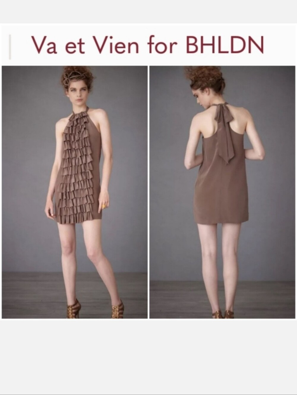 BHLDN Va et vien brown evening cocktail evening mini dress size 8